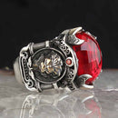 925 Sterling Silver Luxury Ruby Stone King Lion Mens Ring silverbazaaristanbul 