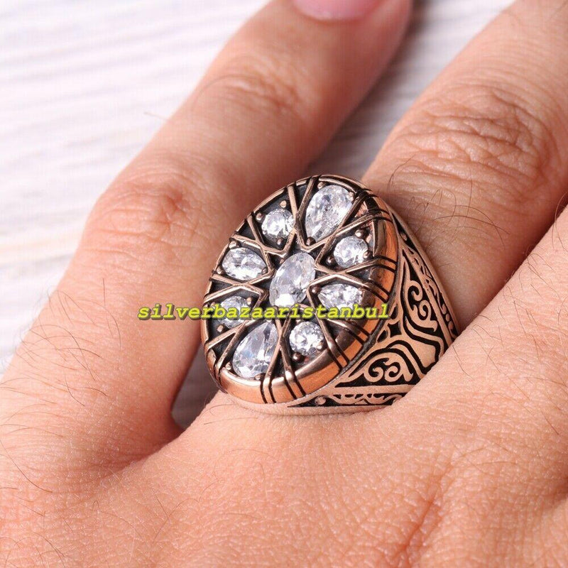 925 Sterling Silver Multi White Zircon Stone Mens Ring silverbazaaristanbul 