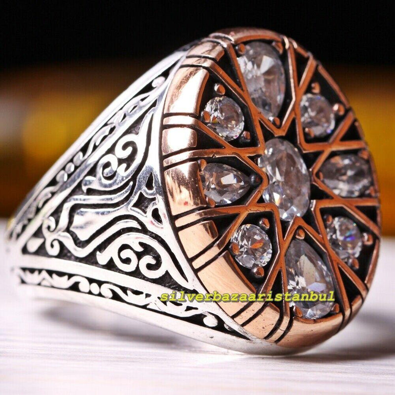 925 Sterling Silver Multi White Zircon Stone Mens Ring silverbazaaristanbul 