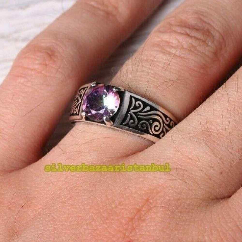 925 Sterling Silver Mystic Topaz Stone Multi Color Mens Ring silverbazaaristanbul 