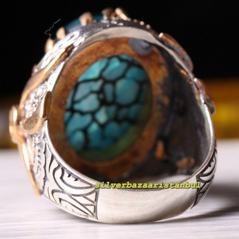 925 Sterling Silver Natural Agate Stone Mens Ring silverbazaaristanbul 
