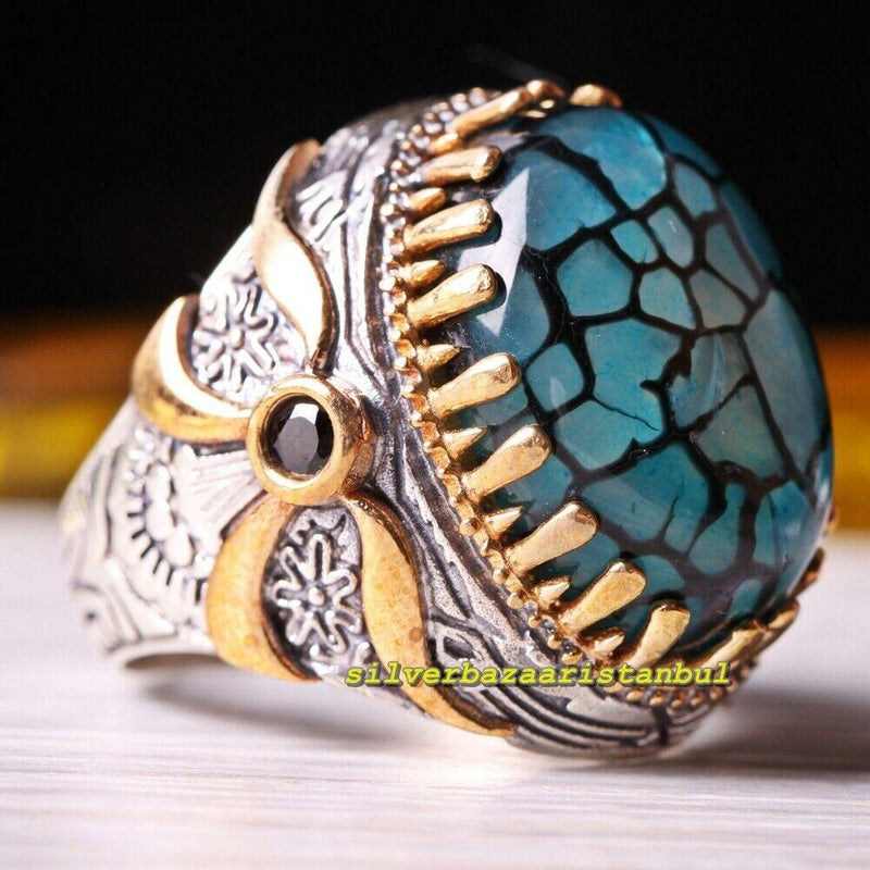 925 Sterling Silver Natural Agate Stone Mens Ring silverbazaaristanbul 