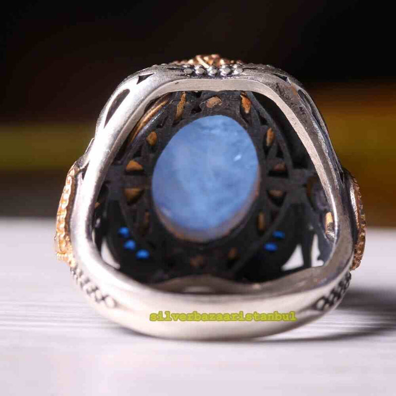 925 Sterling Silver Natural Aquamarine Stone Fresh Mens Ring silverbazaaristanbul 