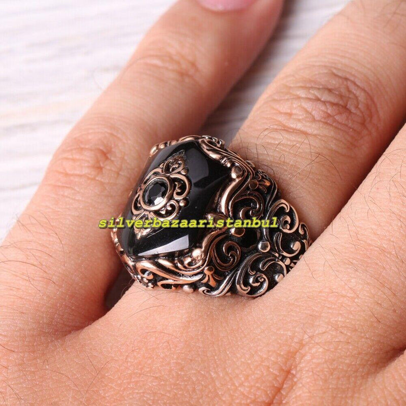 925 Sterling Silver Natural Heavy Onyx Stone Mens Ring silverbazaaristanbul 