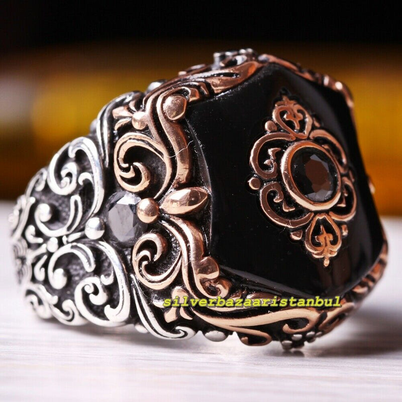 925 Sterling Silver Natural Heavy Onyx Stone Mens Ring silverbazaaristanbul 