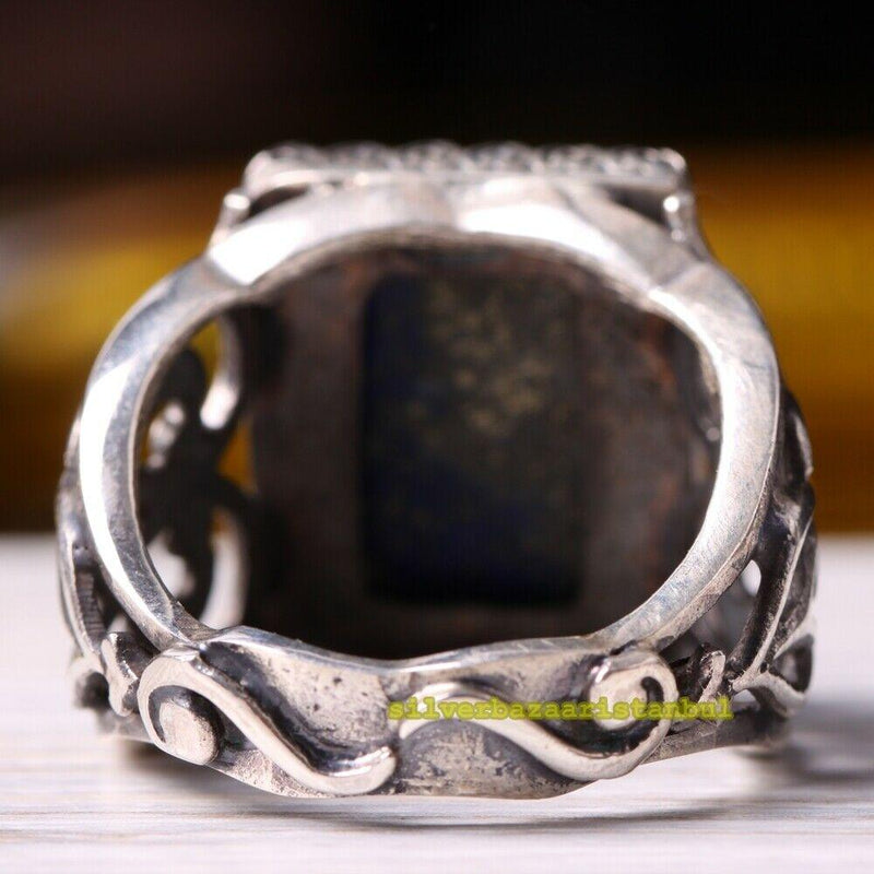 925 Sterling Silver Natural Lapis Stone Luxury Mens Ring silverbazaaristanbul 