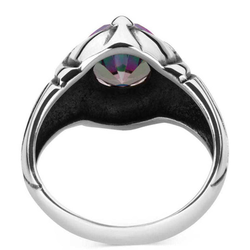 925 Sterling Silver Natural Mystic Topaz Stone Mens Ring silverbazaaristanbul 
