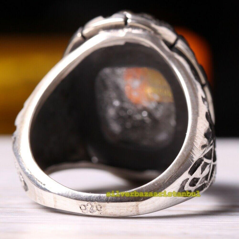 925 Sterling Silver Natural White Najaf Stone Mens Ring silverbazaaristanbul 