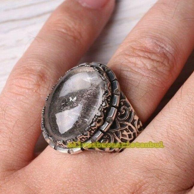 925 Sterling Silver Natural White Najaf Stone Mens Ring silverbazaaristanbul 