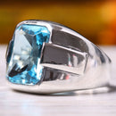 925 Sterling Silver New Luxury Aquamarine Stone Mens Ring silverbazaaristanbul 