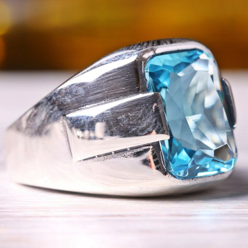 925 Sterling Silver New Luxury Aquamarine Stone Mens Ring silverbazaaristanbul 