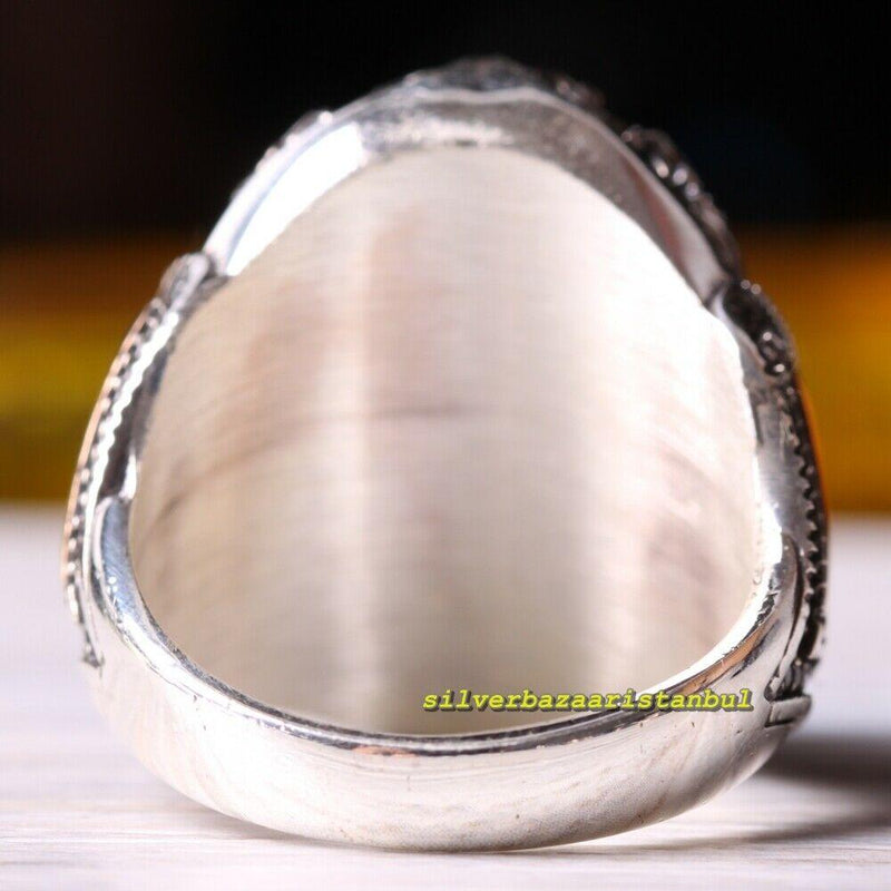 925 Sterling Silver Onyx and Aquamarine Multi Stone Mens Ring silverbazaaristanbul 