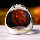 925 Sterling Silver Orange Amber Stone Luxury Eagle Mens Ring silverbazaaristanbul 