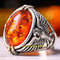 925 Sterling Silver Orange Amber Stone Luxury Eagle Mens Ring silverbazaaristanbul 