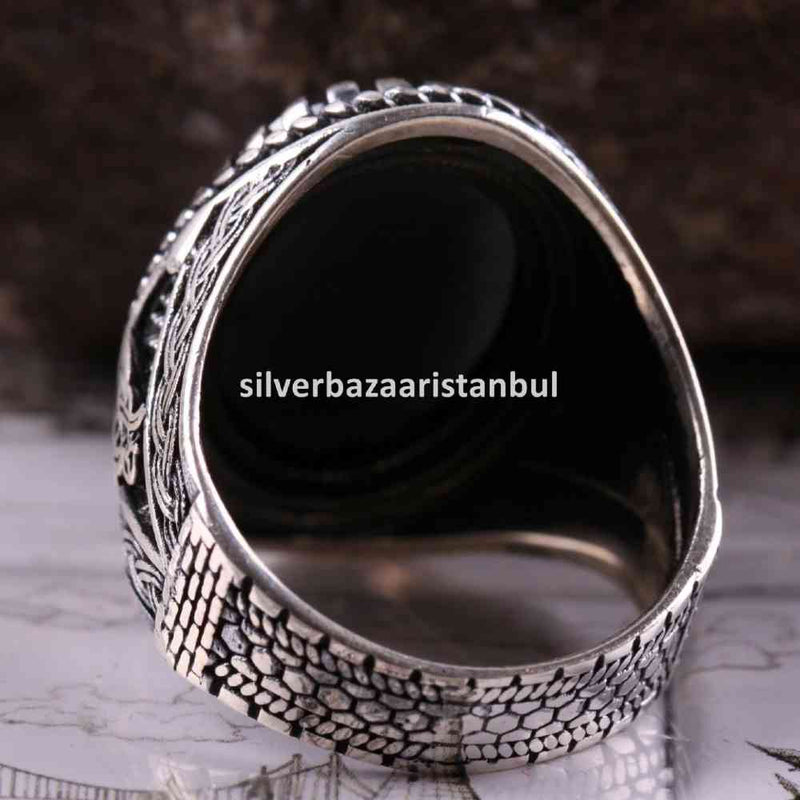 925 Sterling Silver Otto Tughra Black Onyx Stone Men Ring silverbazaaristanbul 