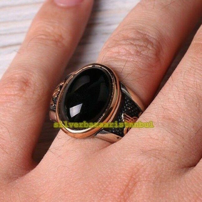 925 Sterling Silver Ottoman Black Onyx Stone Heavy Mens Ring silverbazaaristanbul 