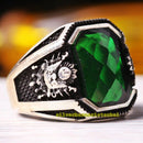 925 Sterling Silver Ottoman Model Emerald Stone Mens Ring silverbazaaristanbul 