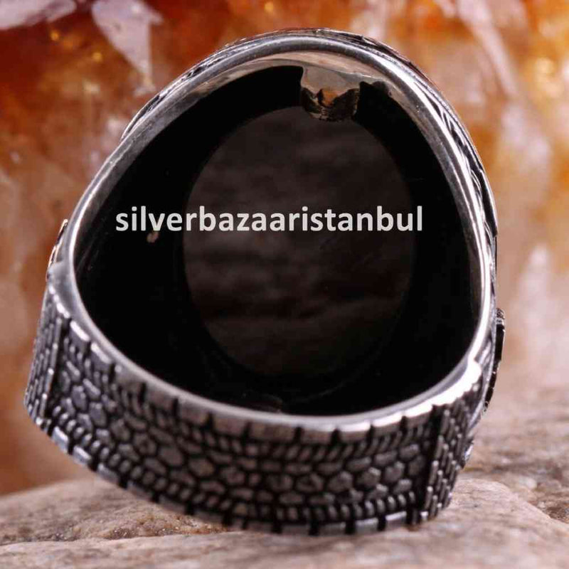 925 Sterling Silver Ottoman Tughra Black Onyx Stone Men Ring silverbazaaristanbul 