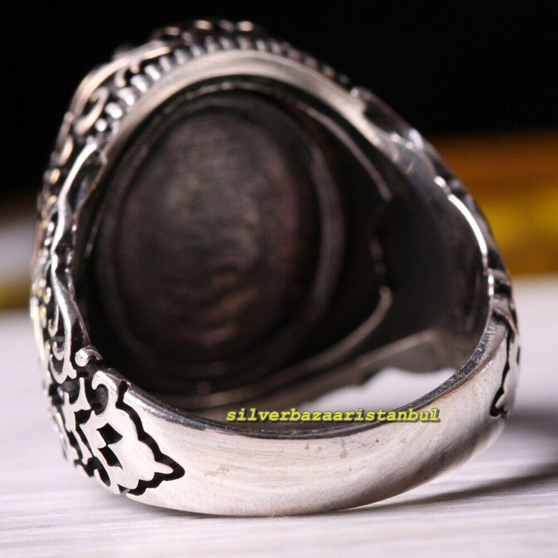 925 Sterling Silver Oval Green Multi Emerald Stone Mens Ring silverbazaaristanbul 