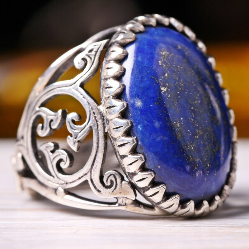 925 Sterling Silver Oval Natural Lapis Stone Luxury Mens Ring silverbazaaristanbul 