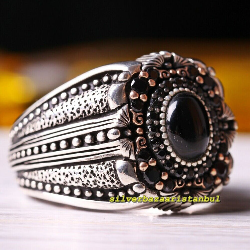 925 Sterling Silver Oval Onyx Stone Mens Ring silverbazaaristanbul 
