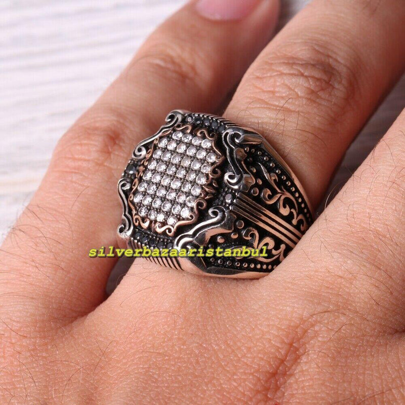 925 Sterling Silver Popular Original White Zircon Stone Mens Ring silverbazaaristanbul 
