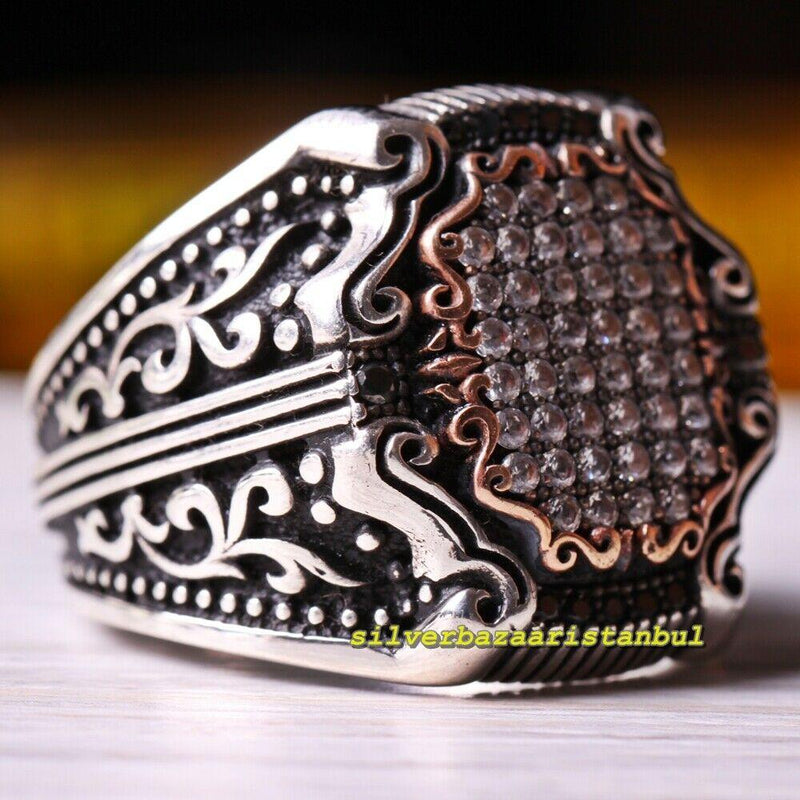 925 Sterling Silver Popular Original White Zircon Stone Mens Ring silverbazaaristanbul 