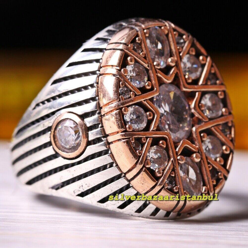 925 Sterling Silver Popular White Zircon Stone Mens Ring silverbazaaristanbul 