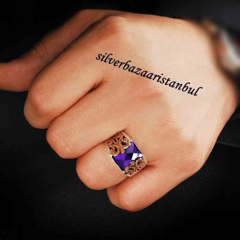 925 Sterling Silver Purple Amethyst Stone Mens Mans Ring silverbazaaristanbul 