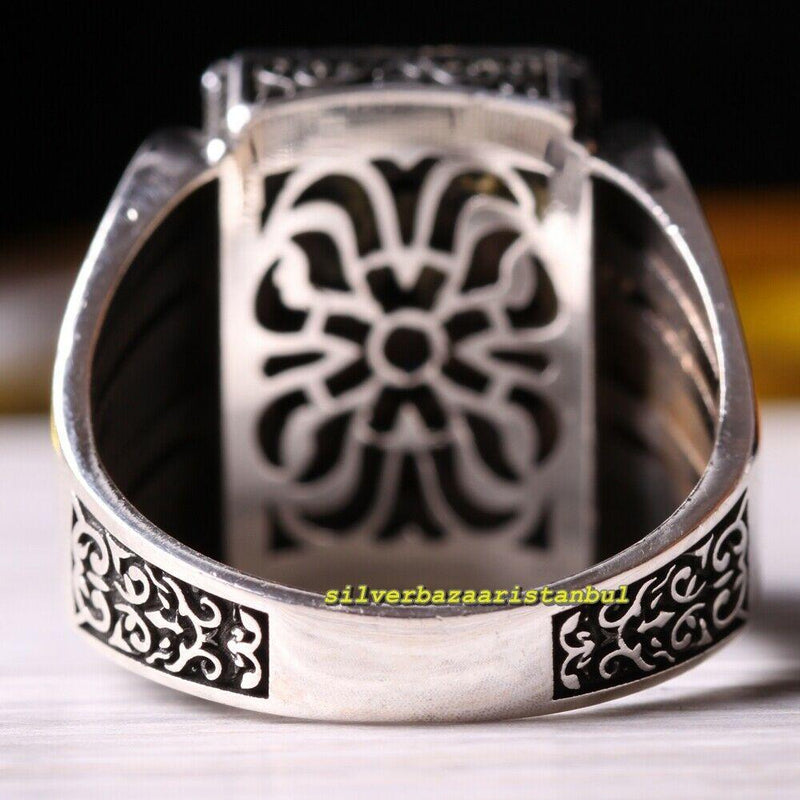 925 Sterling Silver Rectangle Shape Blue Sapphire Stone Mens Ring silverbazaaristanbul 