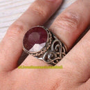 925 Sterling Silver Round Natural Ruby Red Stone New Mens Ring silverbazaaristanbul 