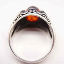 925 Sterling Silver Round Orange Amber Stone Mens Ring silverbazaaristanbul 