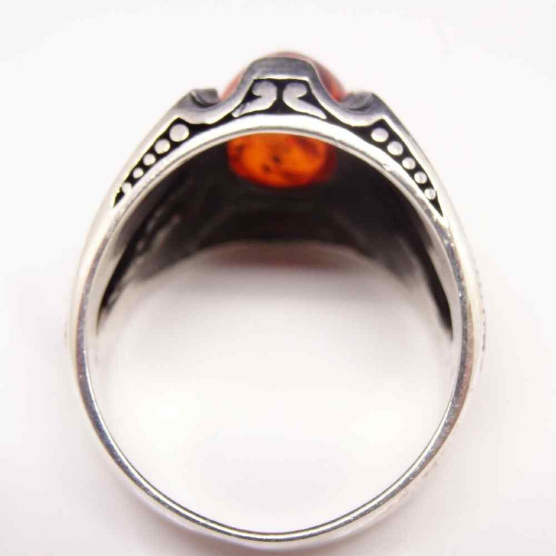 925 Sterling Silver Round Orange Amber Stone Mens Ring silverbazaaristanbul 