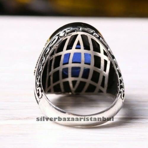 925 Sterling Silver Sapphire and Onyx Stone Luxury Mens Ring silverbazaaristanbul 