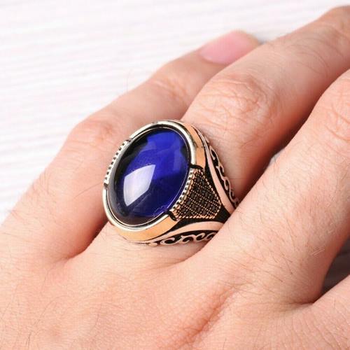 925 Sterling Silver Sapphire and Onyx Stone Luxury Mens Ring silverbazaaristanbul 
