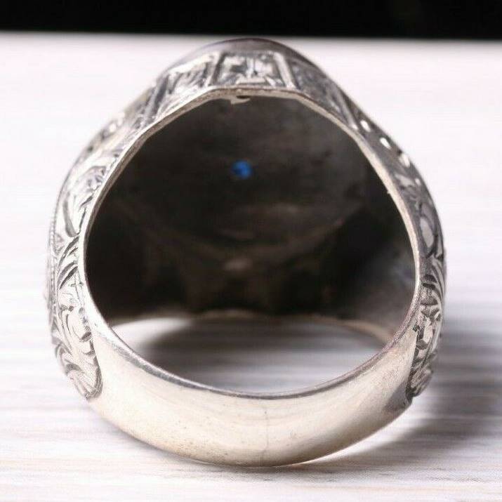 925 Sterling Silver Sapphire Stone Handcrafted Mens Ring silverbazaaristanbul 