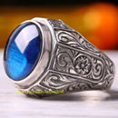 925 Sterling Silver Sapphire Stone Handcrafted Mens Ring silverbazaaristanbul 