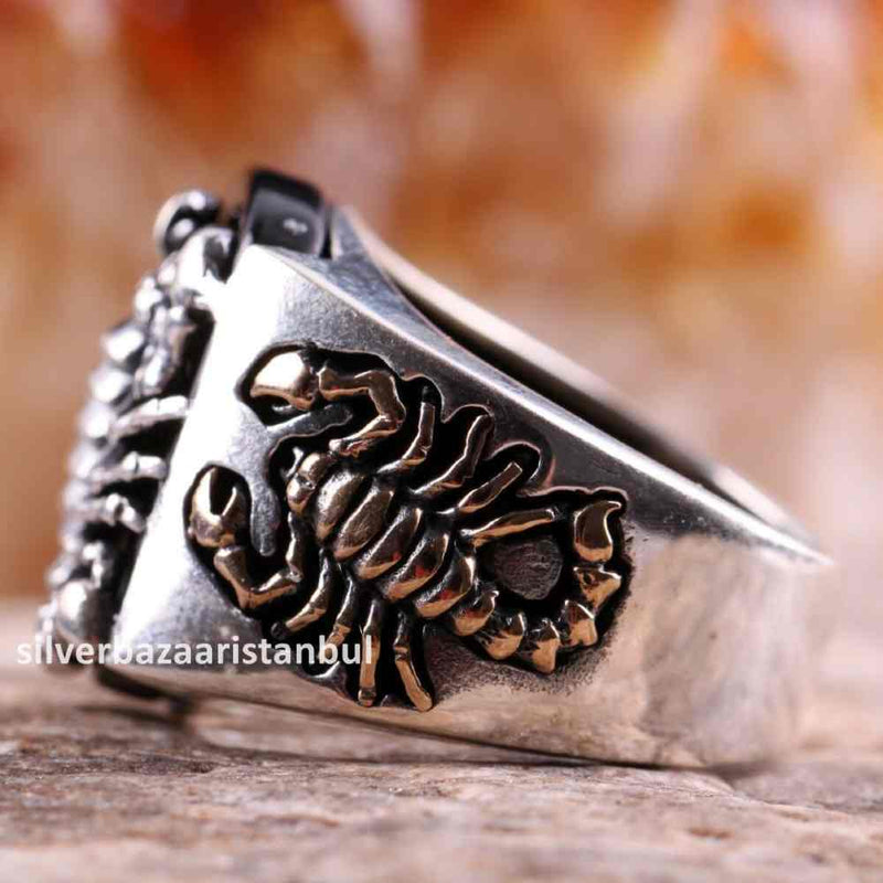 925 Sterling Silver Scorpion Black Onyx Stone Mens Ring silverbazaaristanbul 
