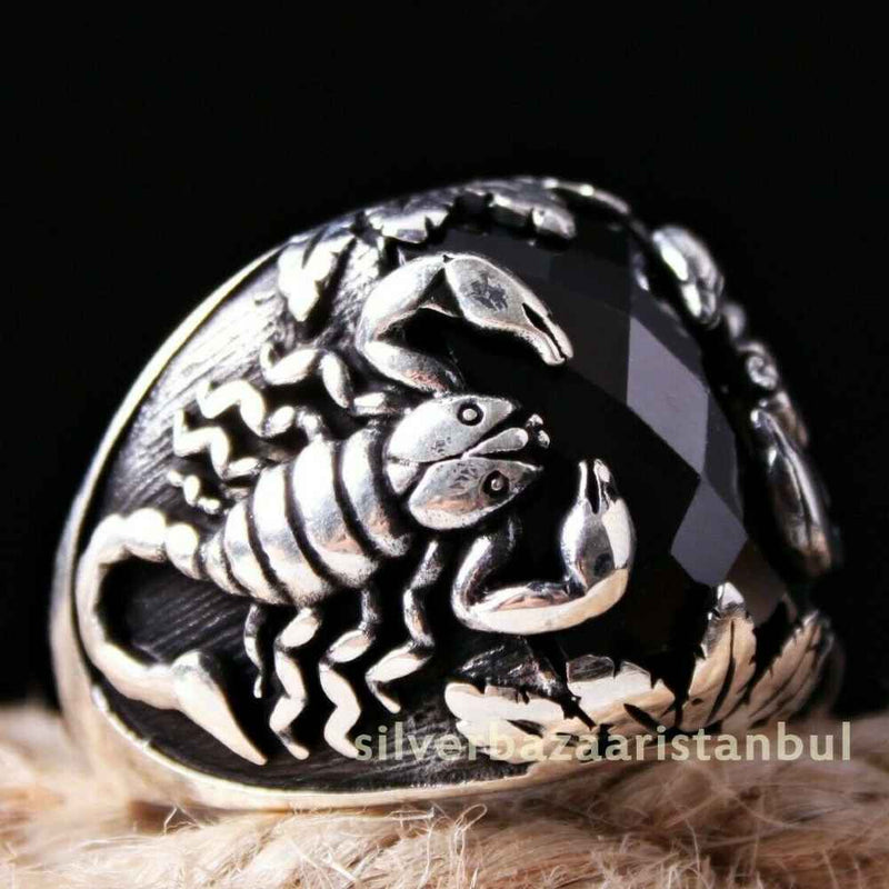925 Sterling Silver Scorpion Black Onyx Stone Mens Ring silverbazaaristanbul 