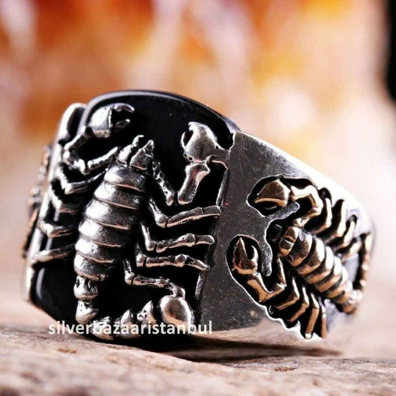 925 Sterling Silver Scorpion Black Onyx Stone Mens Ring silverbazaaristanbul 