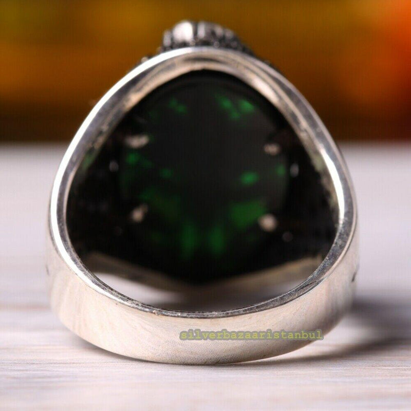 925 Sterling Silver Scorpion Design Emerald Stone Mens Ring silverbazaaristanbul 