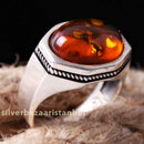 925 Sterling Silver Showy Orange Amber Stone Mens Ring silverbazaaristanbul 