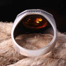 925 Sterling Silver Showy Orange Amber Stone Mens Ring silverbazaaristanbul 