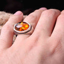 925 Sterling Silver Showy Orange Amber Stone Mens Ring silverbazaaristanbul 