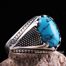 925 Sterling Silver Solid Turquoise Blue Stone Mens Ring silverbazaaristanbul 