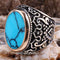 925 Sterling Silver Solid Turquoise Blue Stone Mens Ring silverbazaaristanbul 
