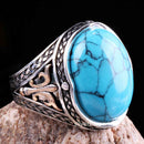 925 Sterling Silver Solid Turquoise Blue Stone Mens Ring silverbazaaristanbul 