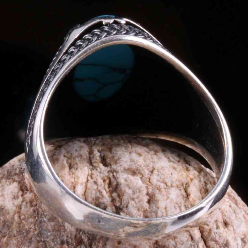 925 Sterling Silver Solid Turquoise Blue Stone Mens Ring silverbazaaristanbul 