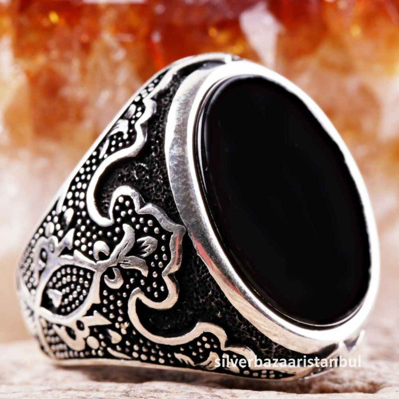 925 Sterling Silver Special Black Onyx Stone Mens Ring silverbazaaristanbul 