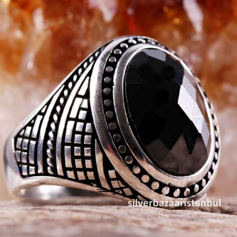 925 Sterling Silver Special Black Onyx Stone Mens Ring silverbazaaristanbul 